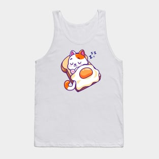 Cute Cat Sleeping On Bread With Egg Blanket Cartoon Tank Top